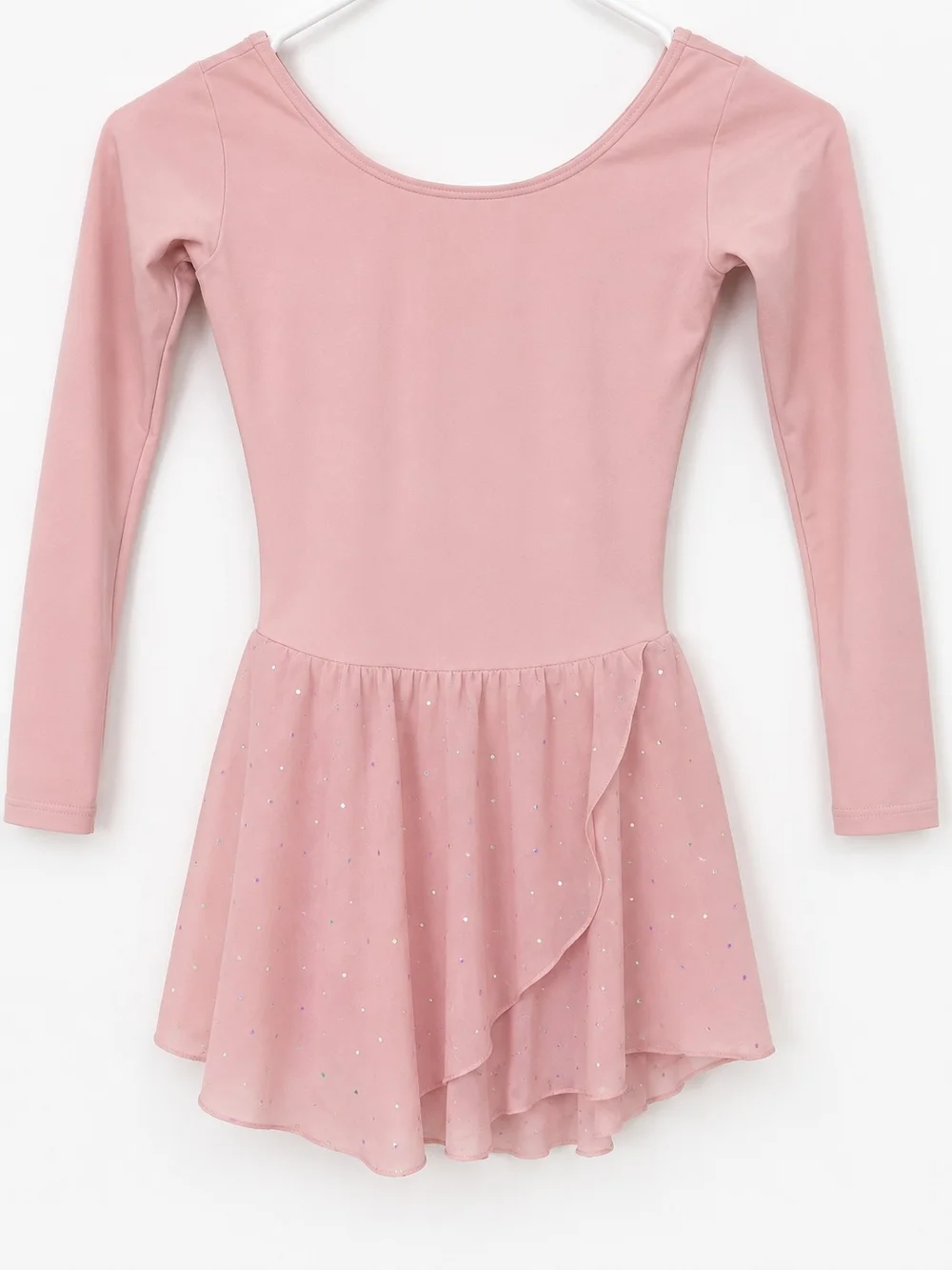 Girls Pink Long-Sleeve Dance Dress with Sparkle Skirt
